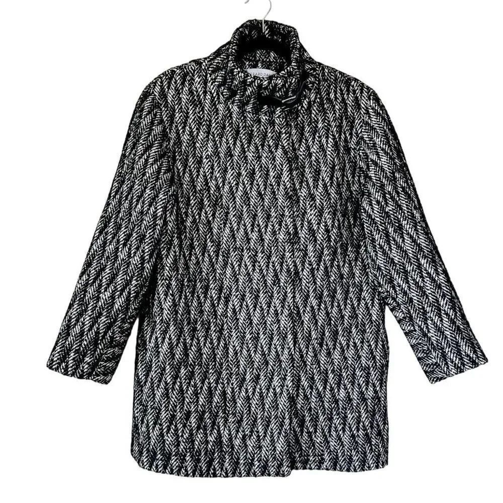 NEW! Gerard Darel Black and White Wool Blend Stand Collar Coat, Size 6